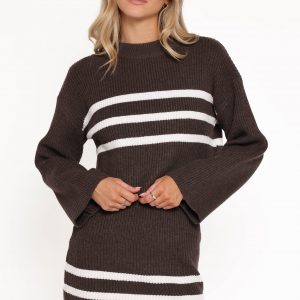 Sara Sweater Set Mini Skirt - Chocolate Cream Stripe(XS)